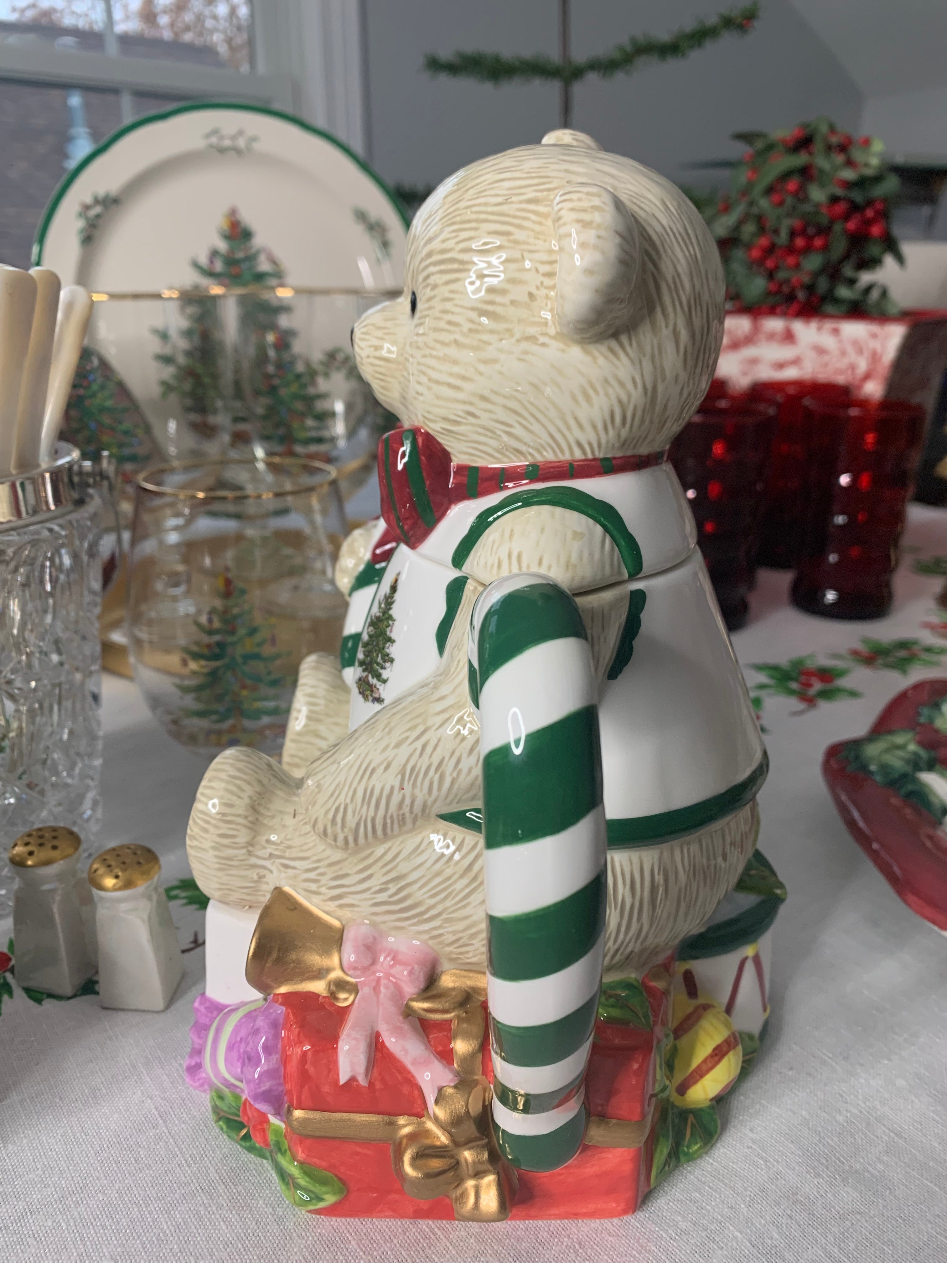 Spode Christmas Tree Hand painted Figural Teddy Bear Teapot