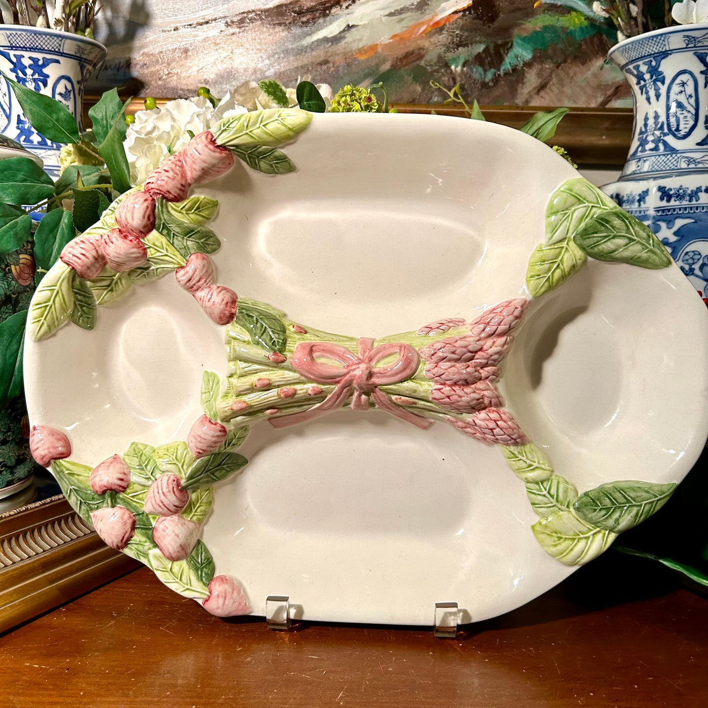 Absolutely delightful massive  Asparagus wrapped in Bows four section serving platter