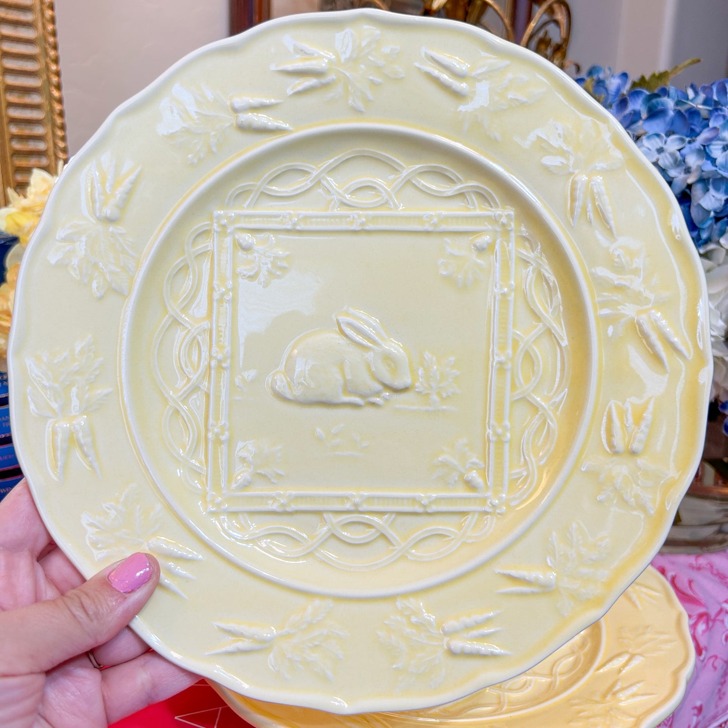 RESERVED set 5 Bordallo Pinheiro Yellow Bunny Luncheon Plate