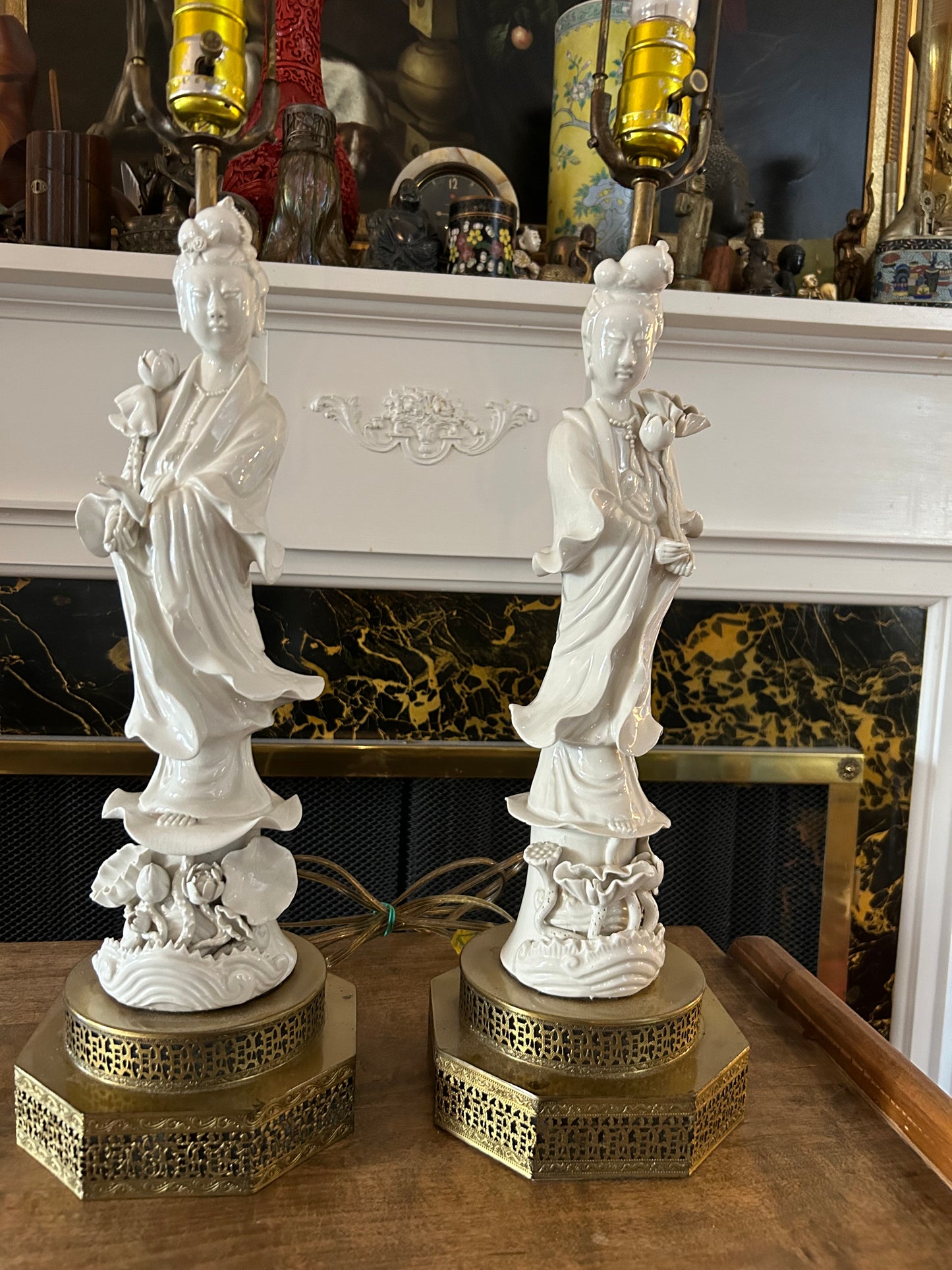 Pair of Blanc de Chine Quon Yen Figural Lamps!