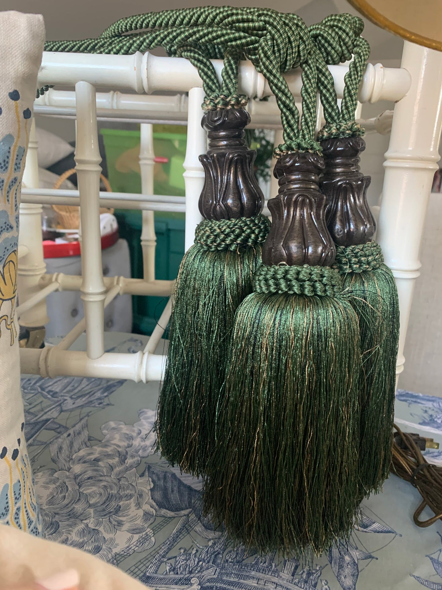 Extra Large Green Tassle Curtain tie backs