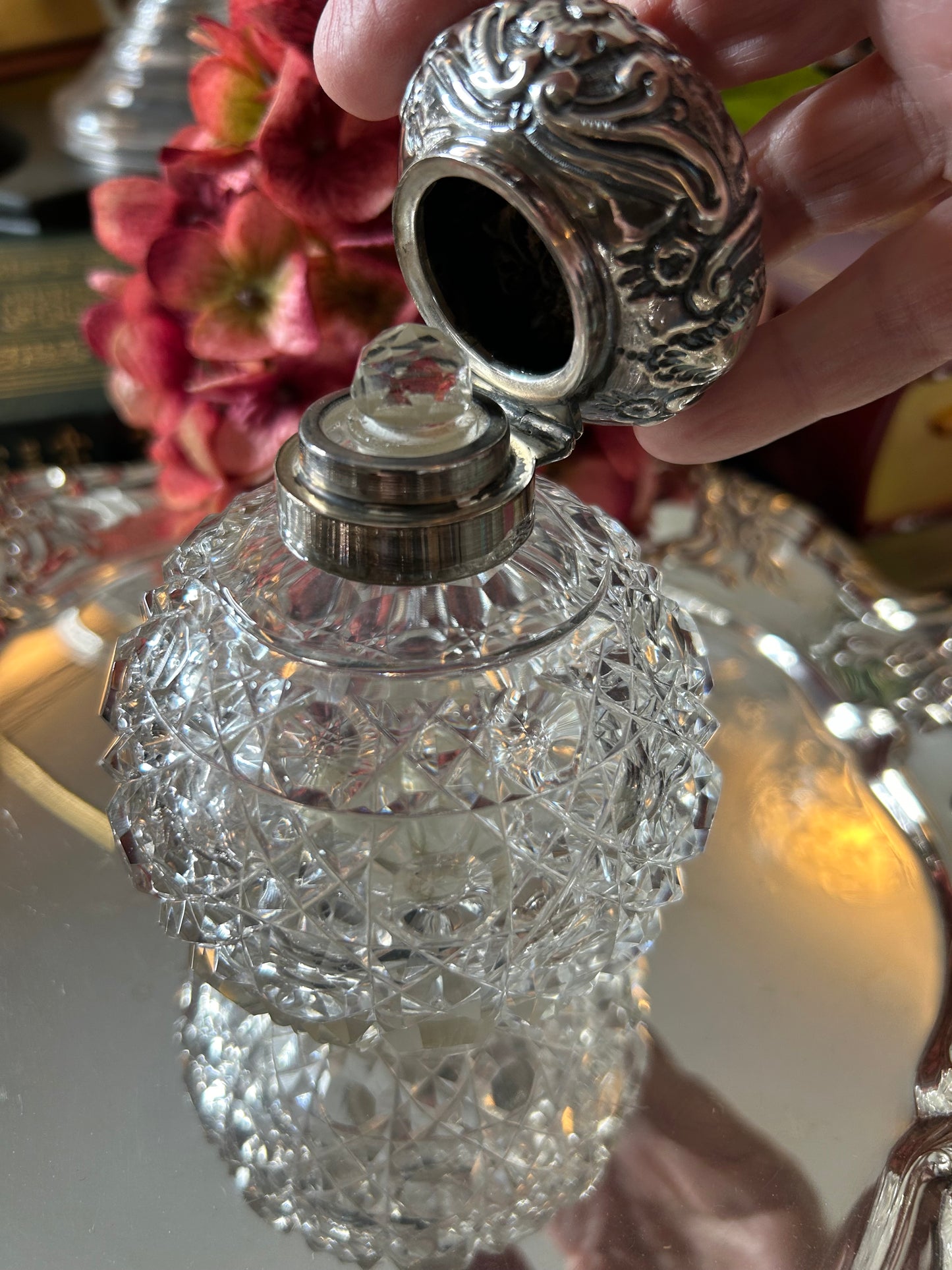 Magnificent Large Cut Crystal and Sterling Perfume Jar from my Personal Collection