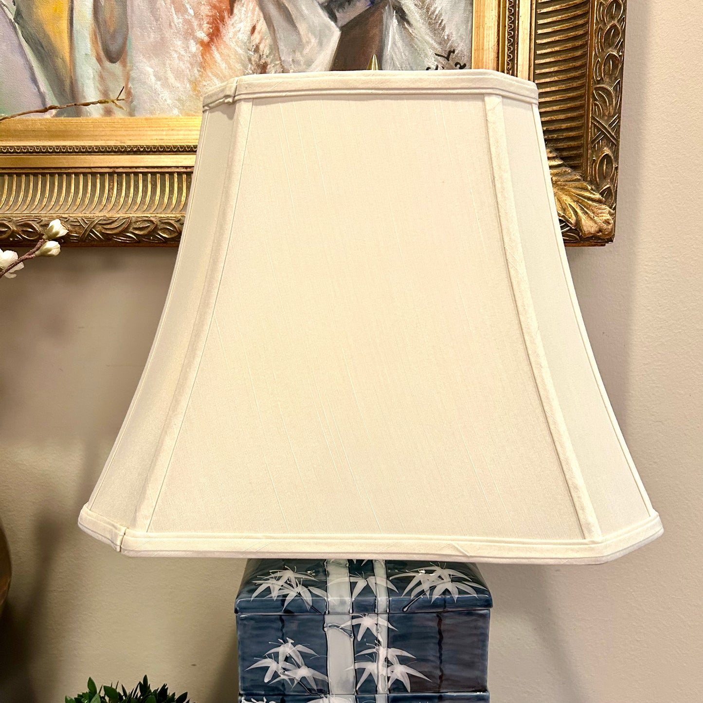 Fabulous vintage chinoiserie blue and white faux bamboo  lamp.