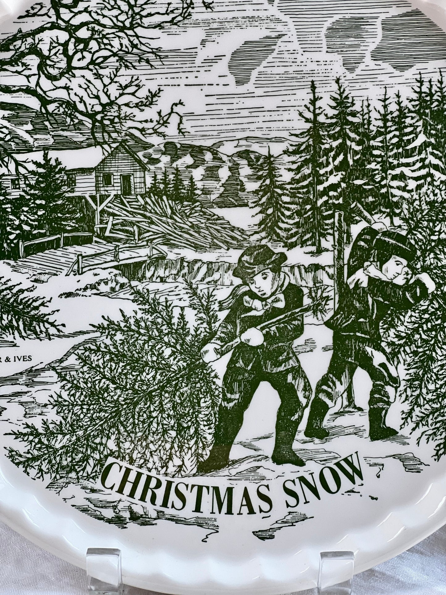 Darling Vintage “Christmas Snow” Currier & Ives Serving Tray / Cookie Plate, 11.5”