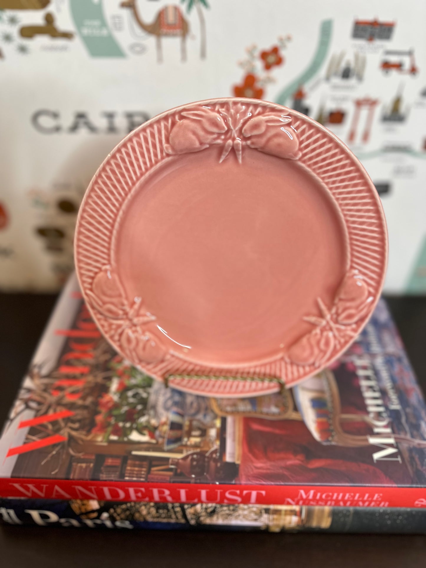 Pristine Bordallo PInheiro Pink Bunny Salad Plate, Made in Portugal, 8.25"