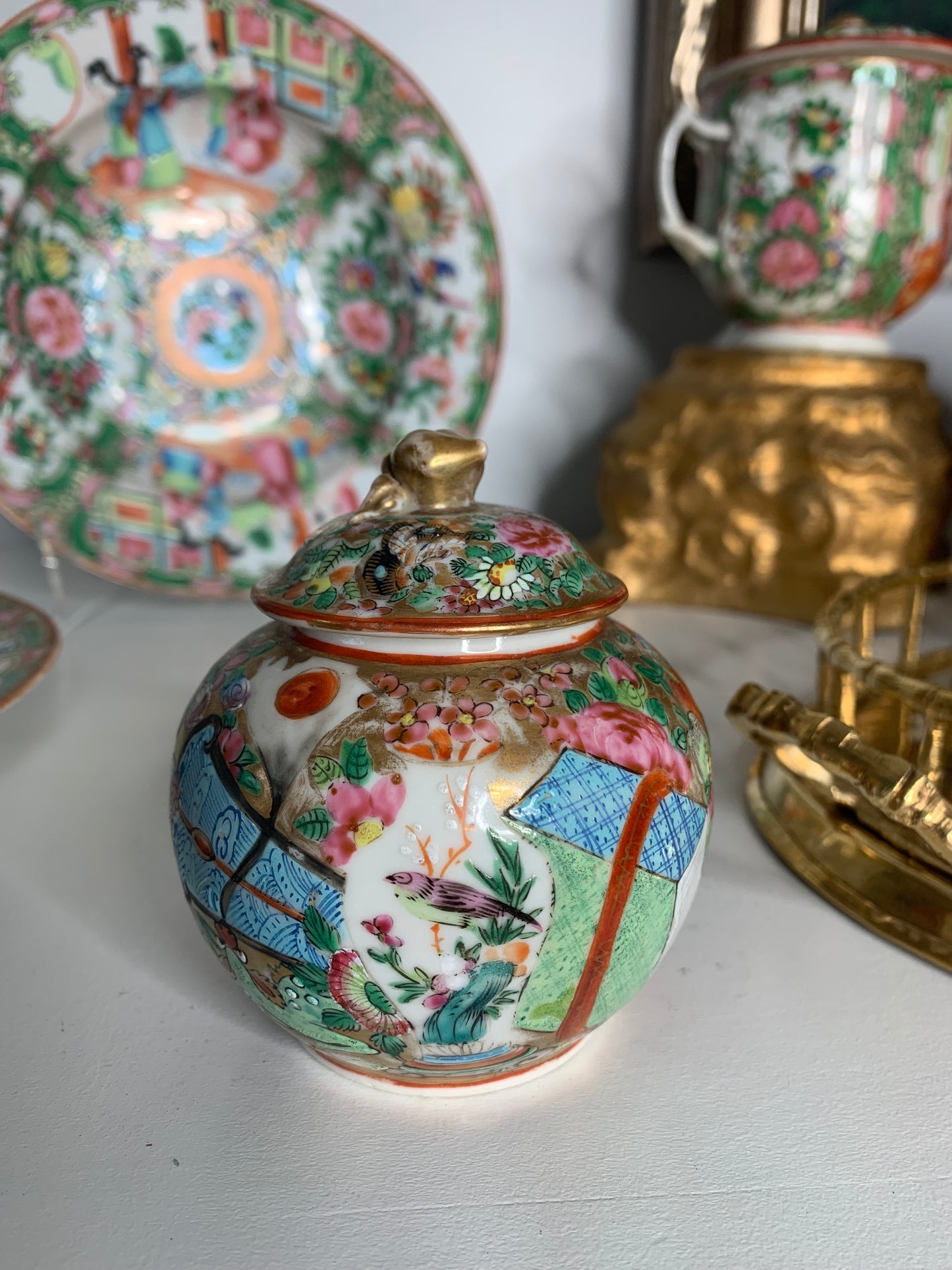 Antique Rose Medallion Lidded Jar