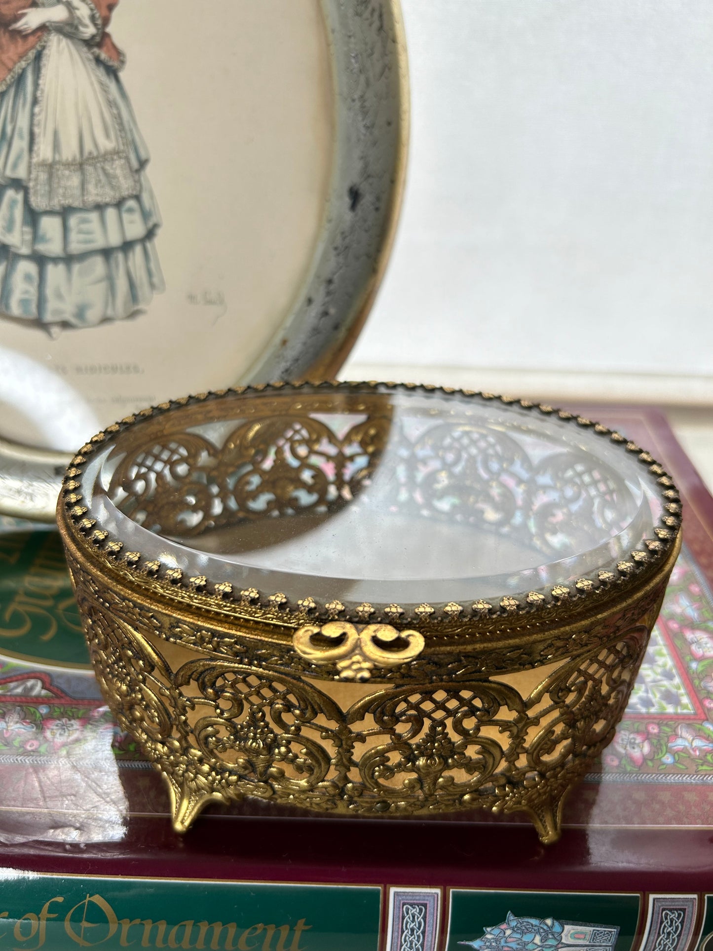 Ornate Brass Mounted Jewelry Casket with Beveled Mirror reserve for life_needs_love