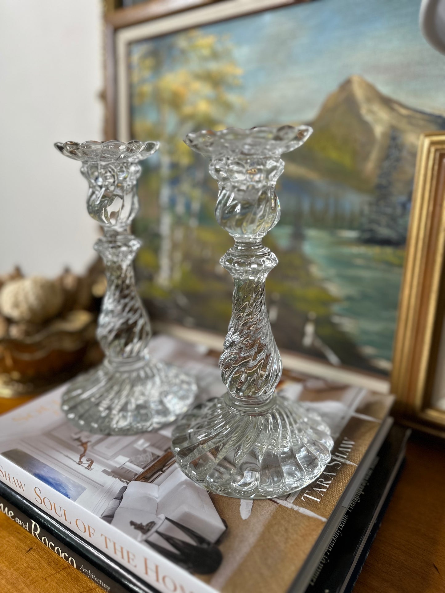 Stunning Early 20th Century Vintage Baccarat Bambous Crystal Candlesticks Pair, Made in France, 9"