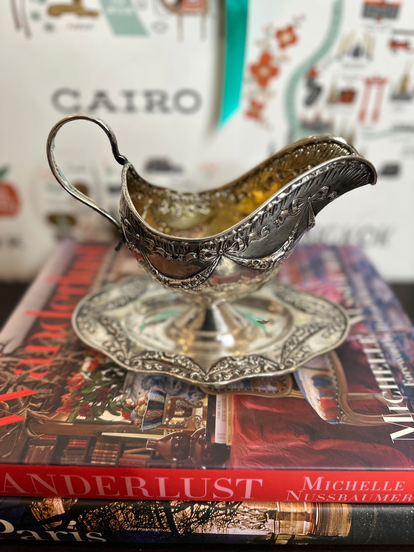 STUNNING! 19th Century Louis XVI Style 800 Silver Repousse Gravy Boat Saucier with Attached Underplate