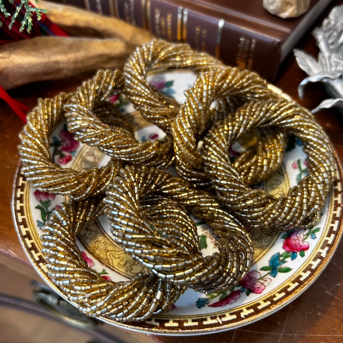 Set of 7 shiny beaded  Napkin Rings