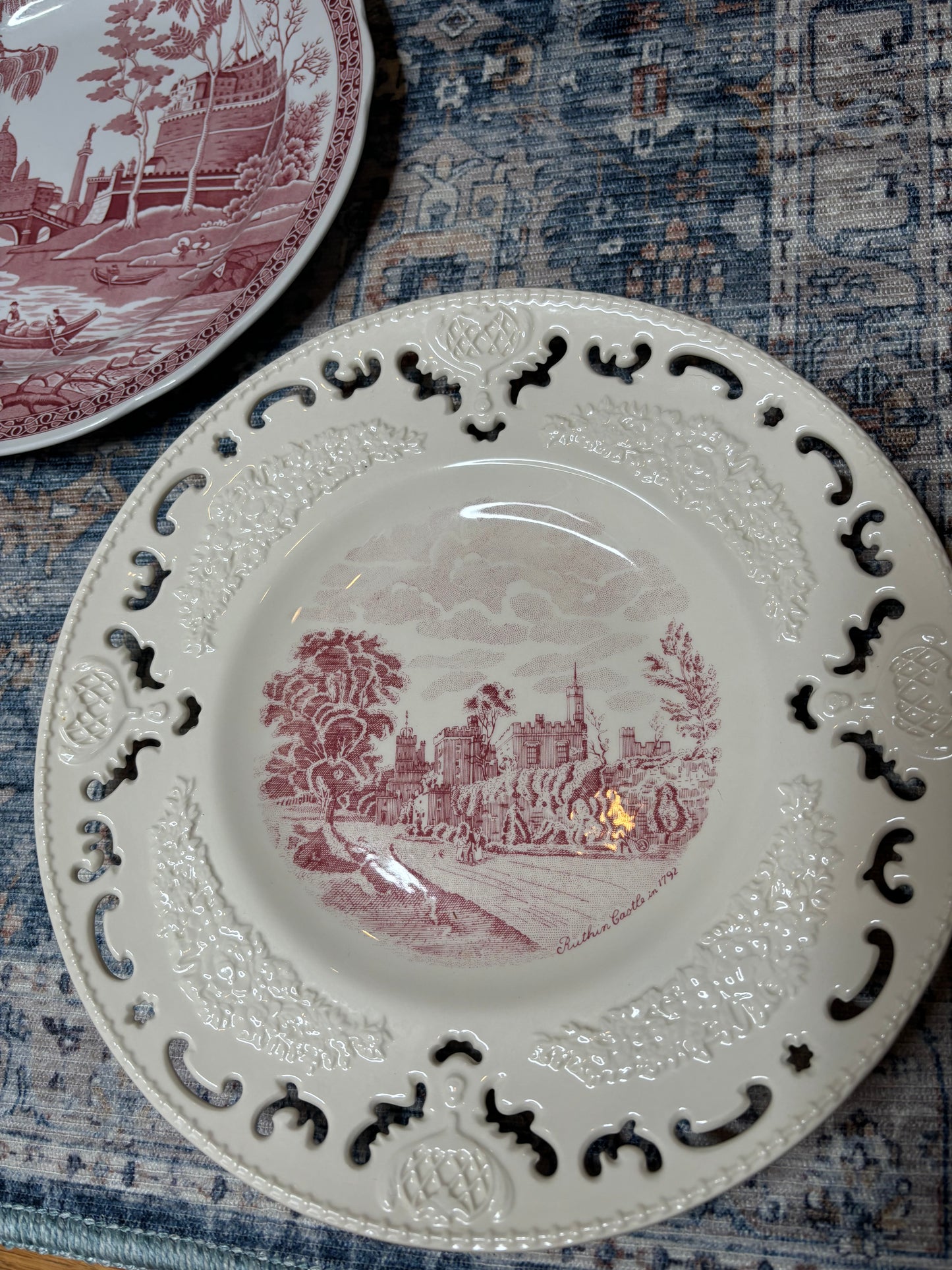 Set of 5 Red Transferware Plates - Excellent condition!