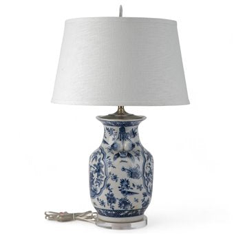 Stunning! 17Lx17Wx 28H Blue & White B/W Birds & Floral lamp, Acrylic Base, Shade is included