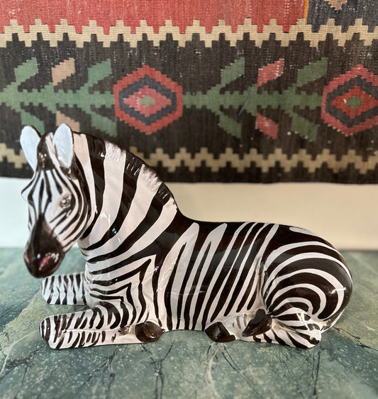 Gorgeous Large Italian Pottery Zebra! 16” Long