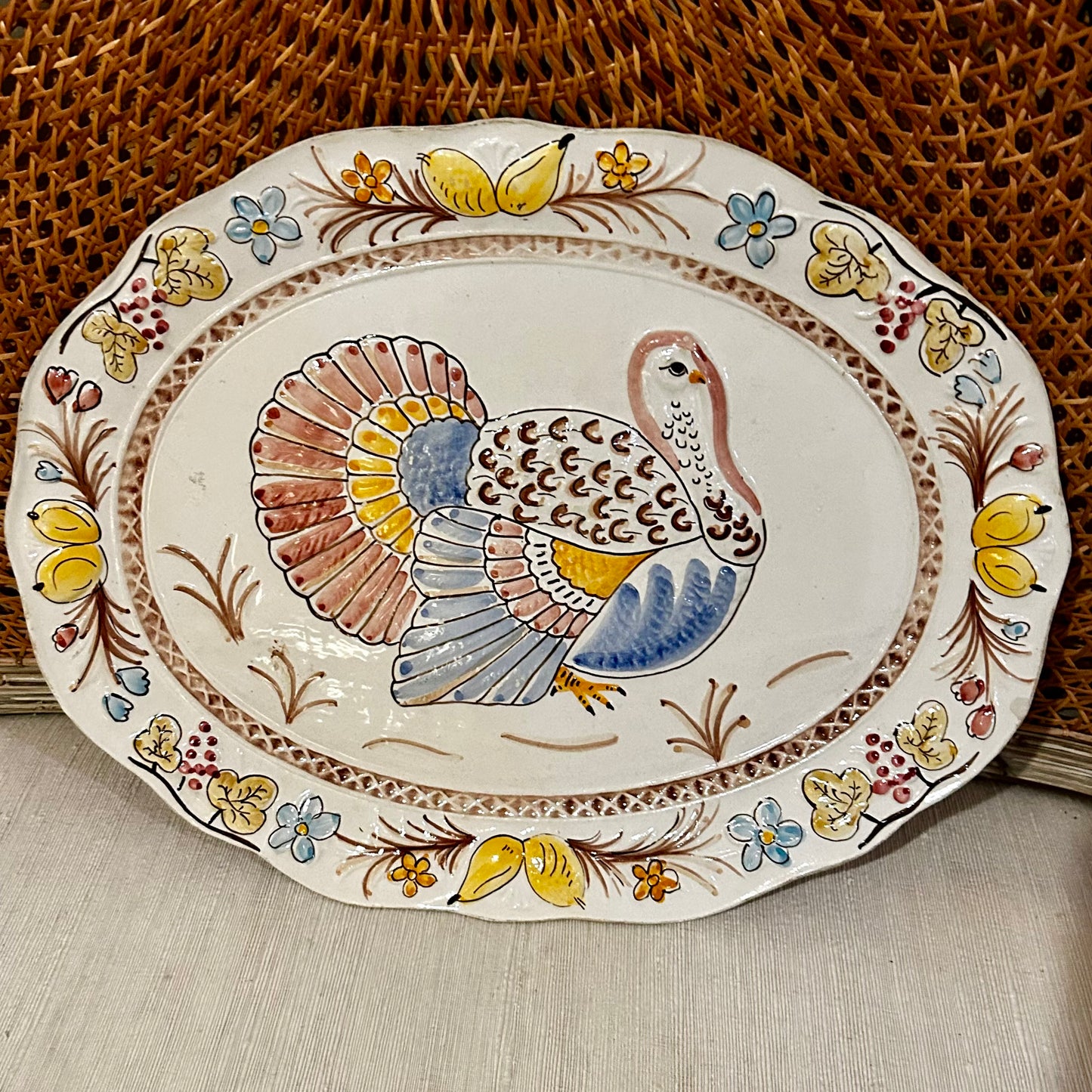 Massive white oval turkey holiday platter, 19 x 14 made in Portugal