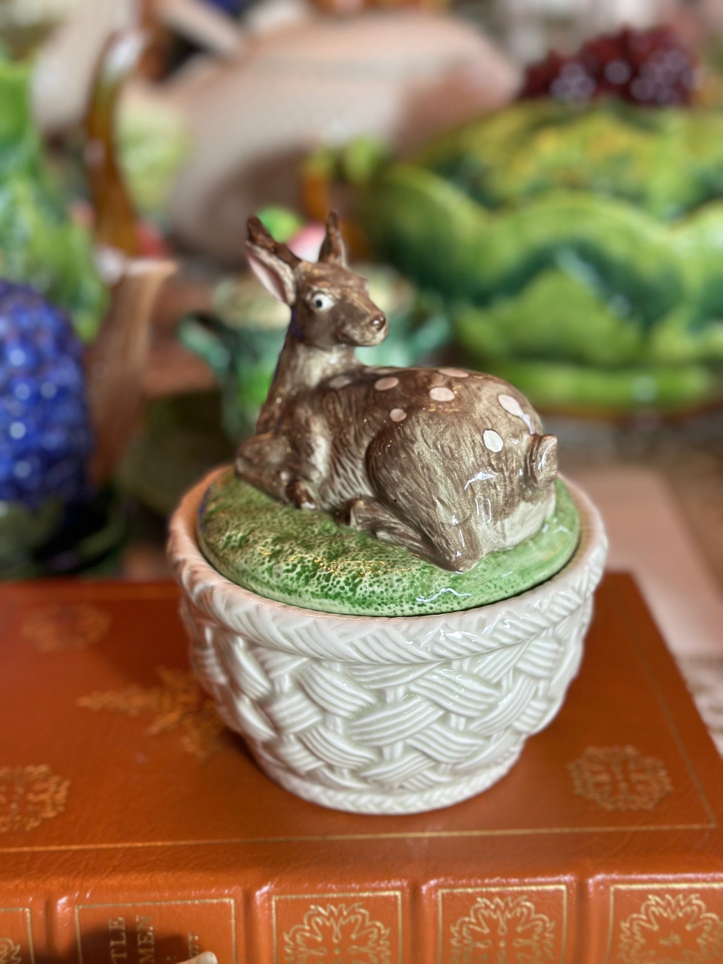 Vintage Fitz & Floyd, Deer Topper Sugar Bowl, 5" Tall - No Flaws