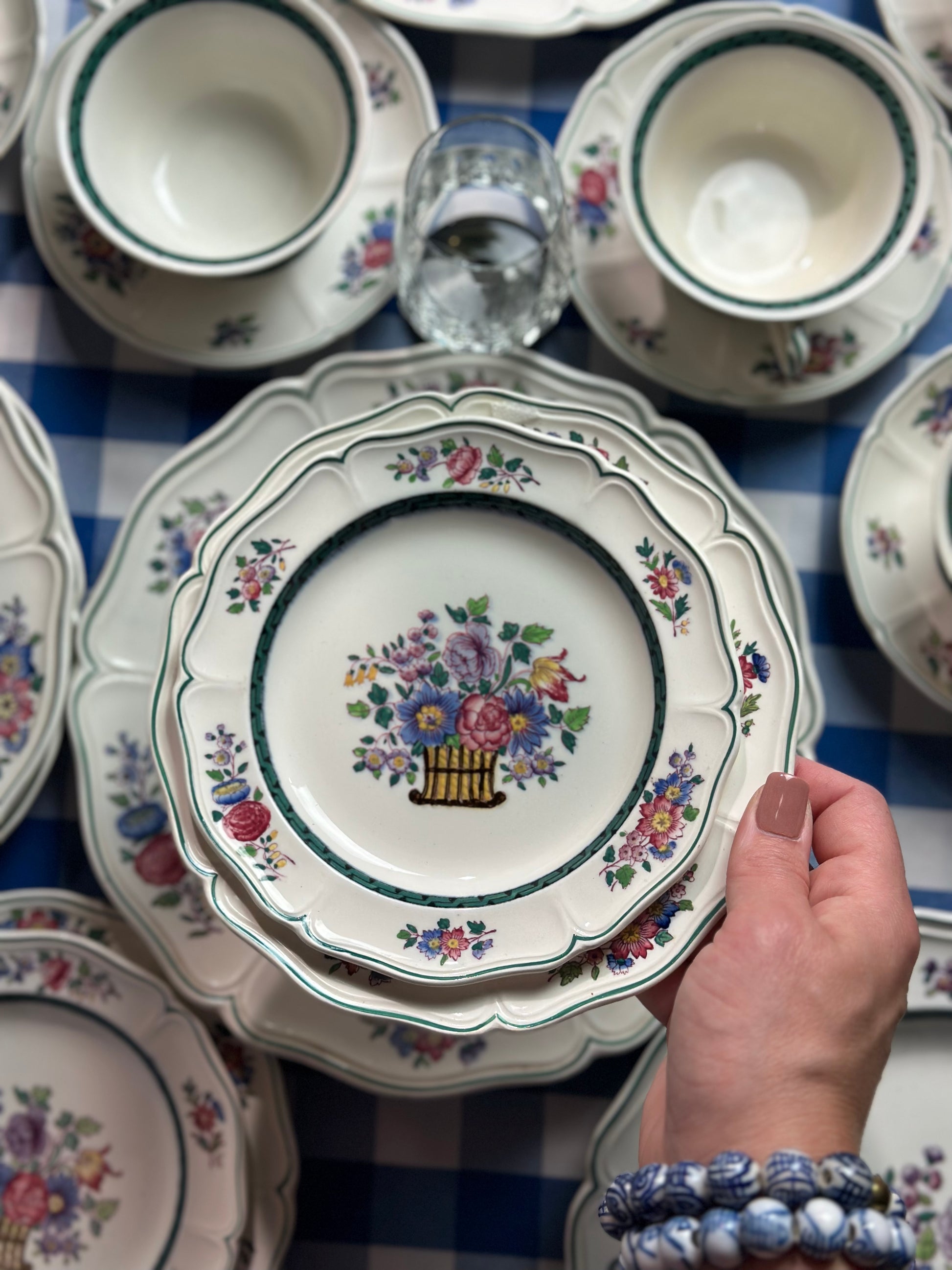 RARE Vintage 1950's Wedgwood Powder Ruby Bone China Dessert Set,  Excellent!