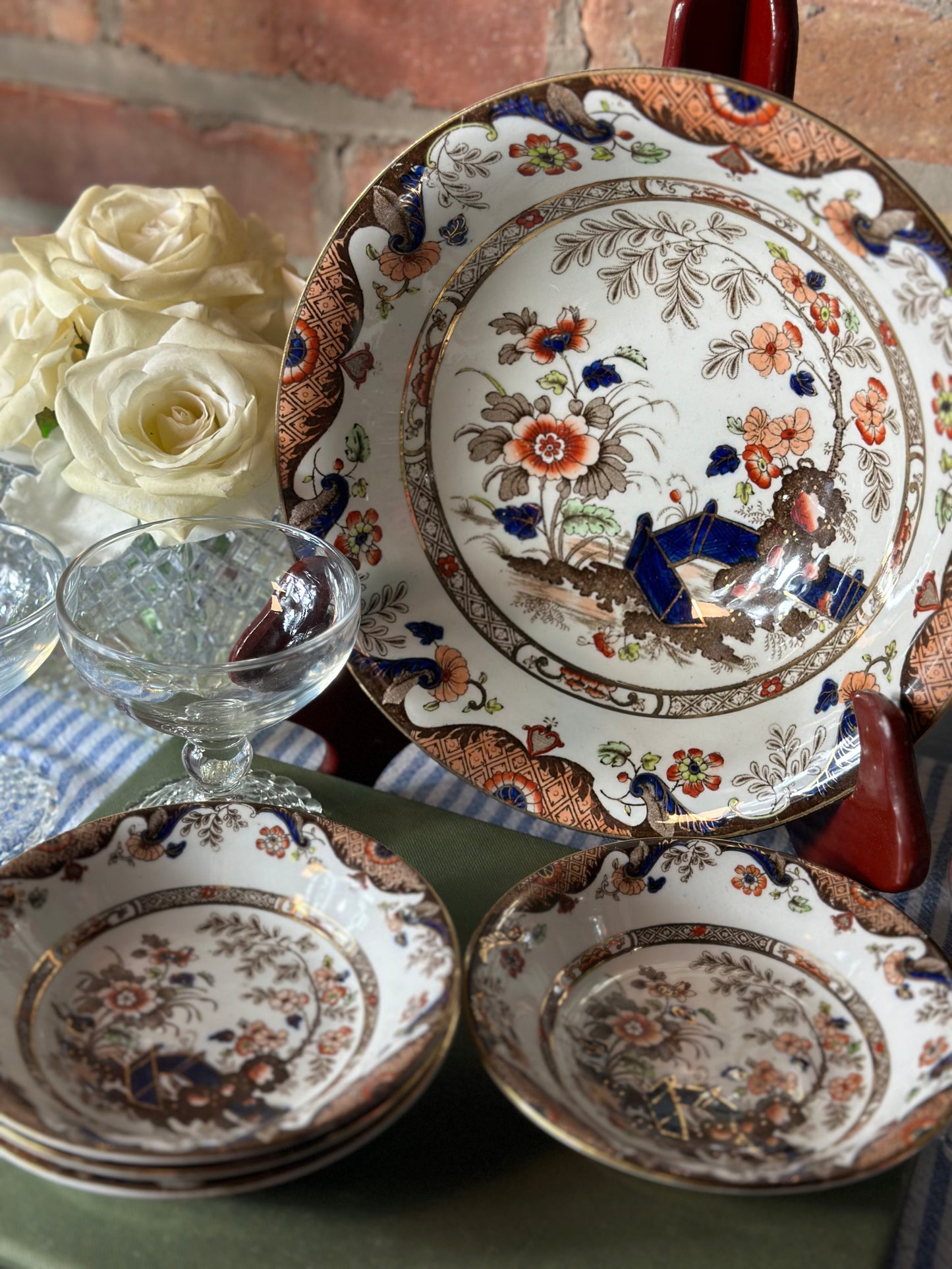 Antique "ANGLESEY" Serving Bowl + 4 Berry Bowls Set, Excellent Condition!