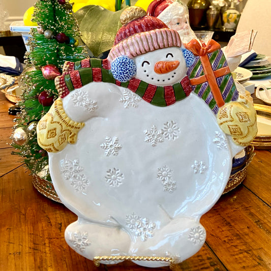 Vintage large Christmas holiday snowman platter from Fitz & Floyd