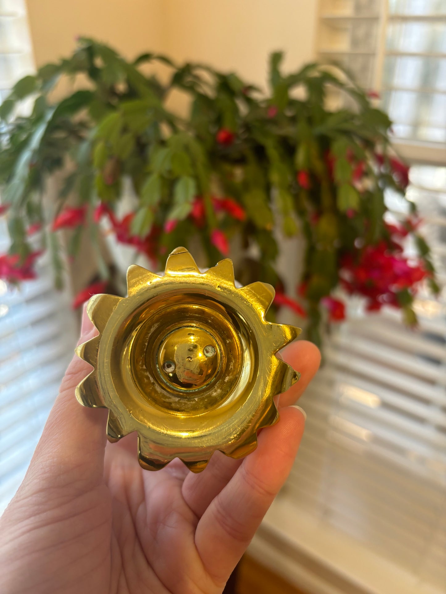 Beautiful pair of French crystal and brass pineapple dishes!