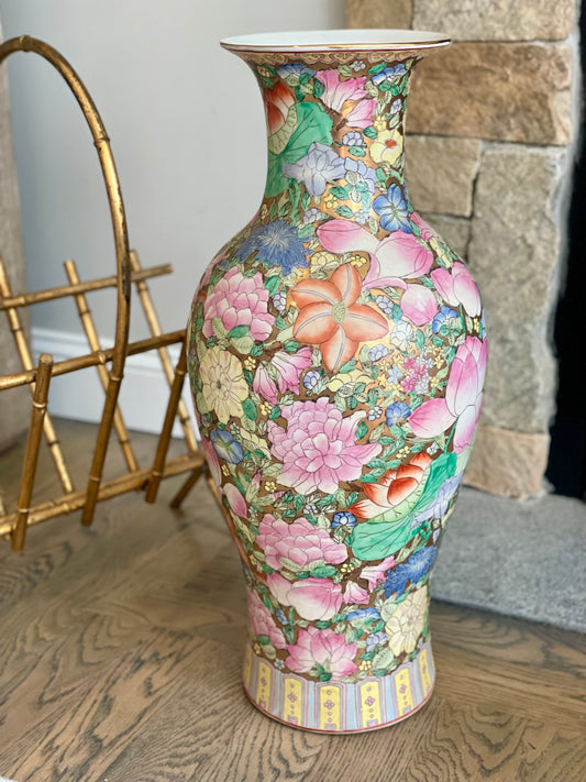 Vintage Chinoiserie 25” Floor Vase