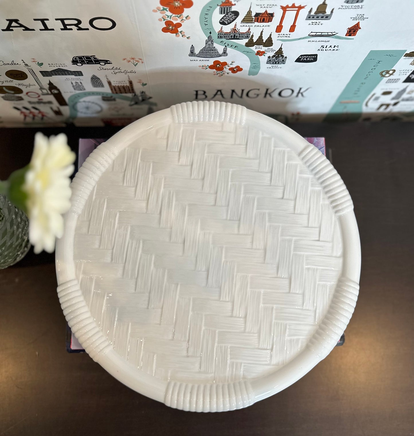 Vintage Este Ceramiche Basket Weave Cake Pedestal, Made in Italy, 13.25”