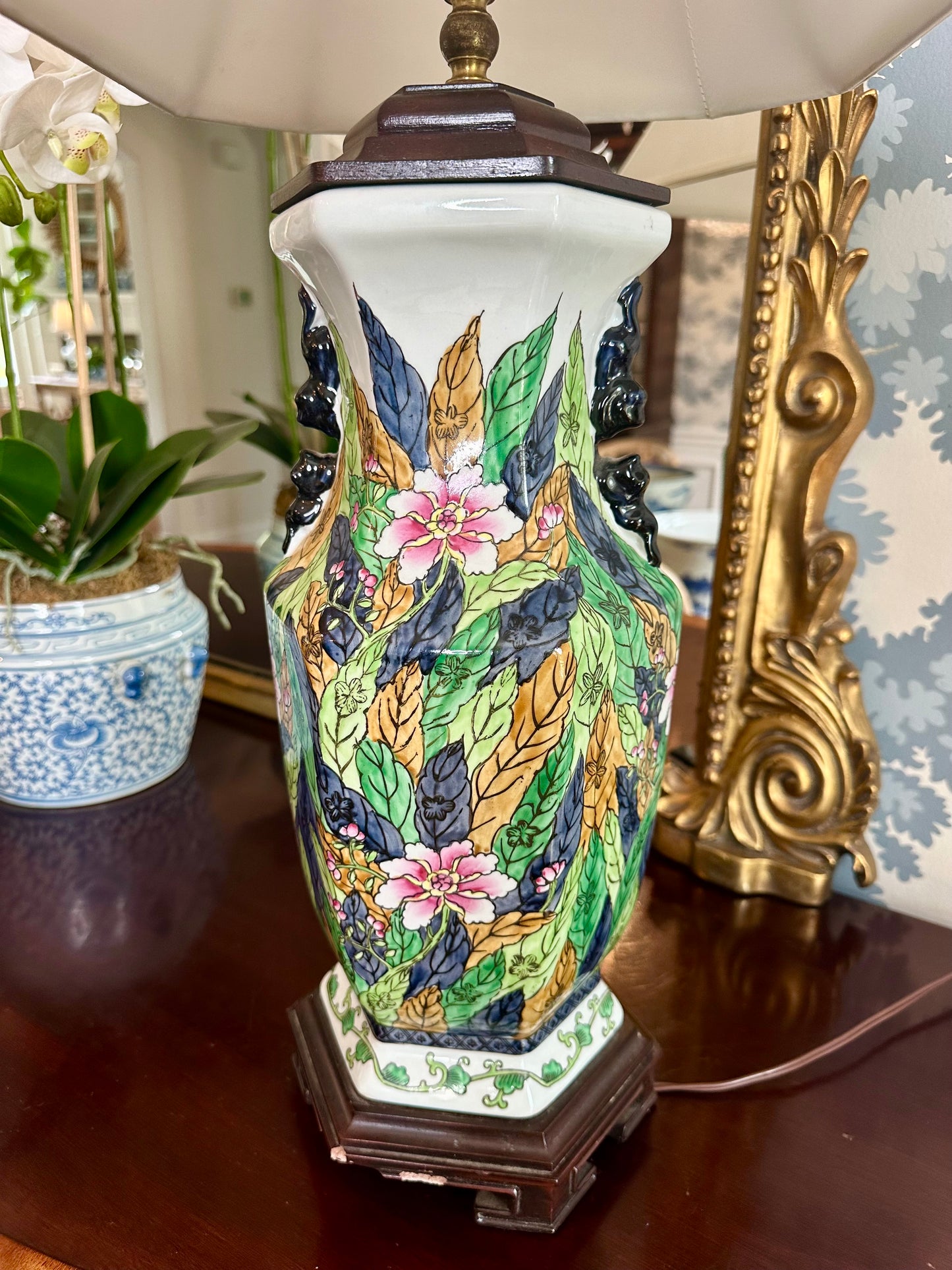 Fabulous Rare Design Vintage Tobacco Leaf Chinoiserie Lamp RM