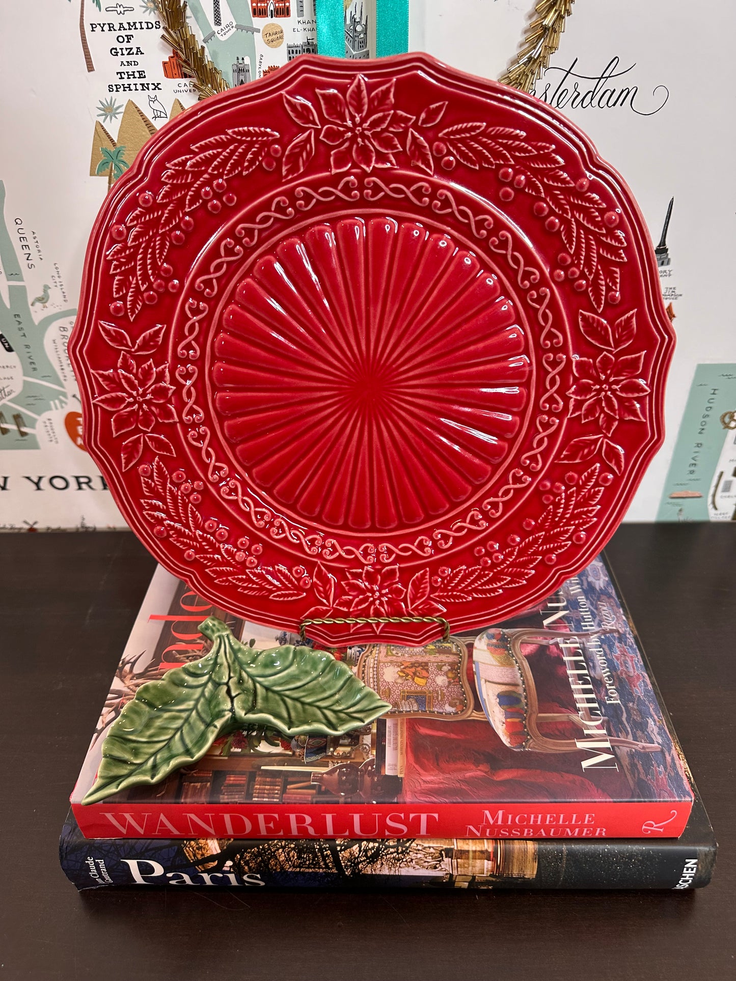 Bordallo Red Poinsettia (Christmas) Chop Plate Charger, Made in Portugal, 12.75”