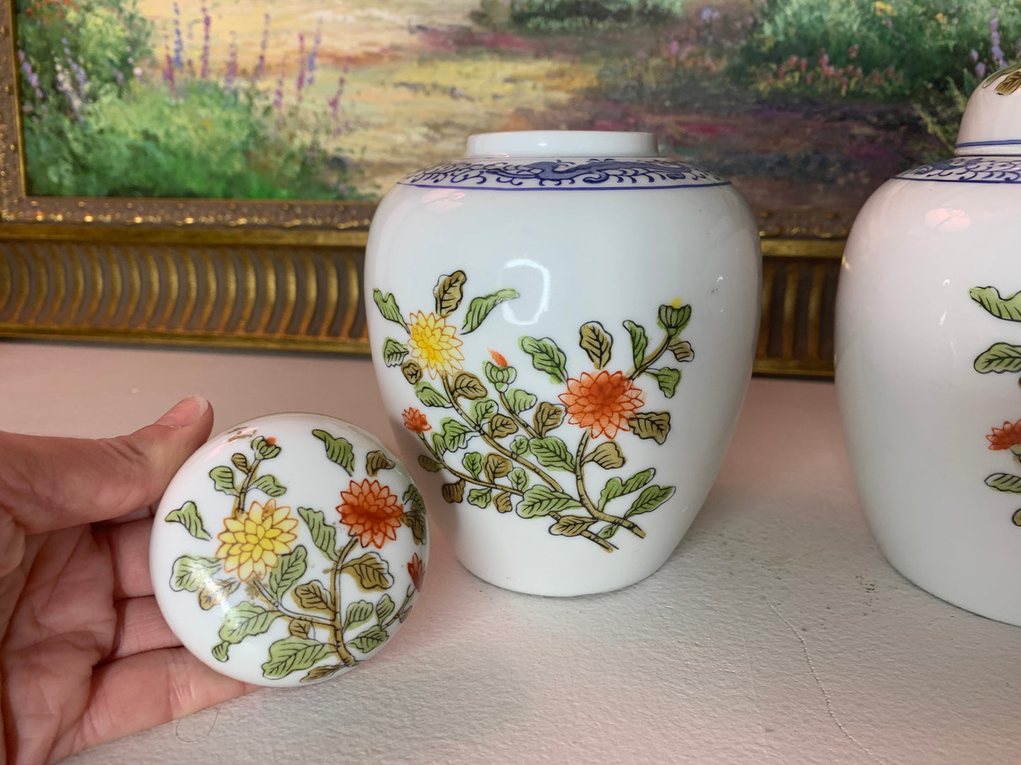 Beautiful Andrea by Sadek floral ginger jars pair (2)! Excellent condition!