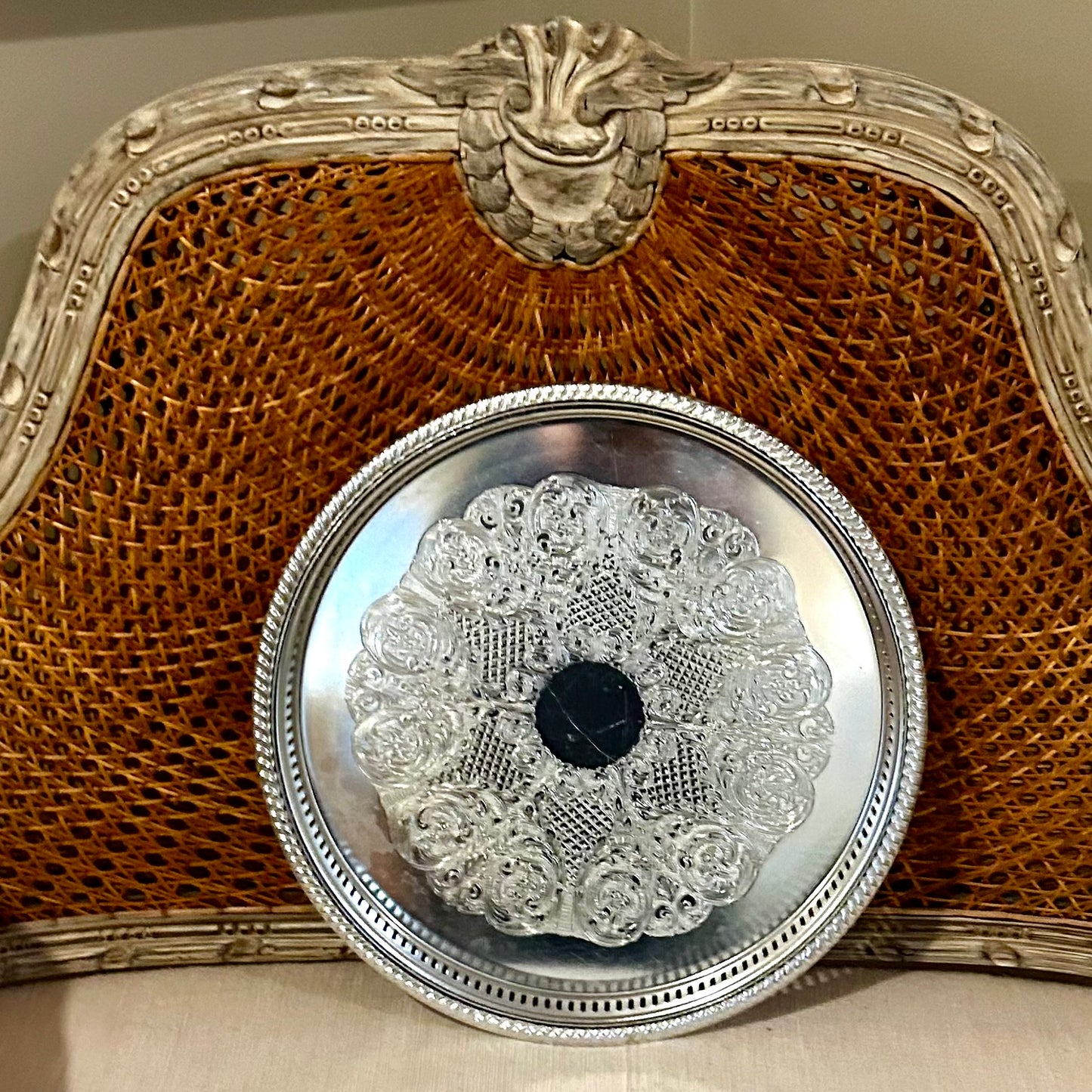 Gorgeous, vintage designer Kensington silver plate reticulated gallery tray.