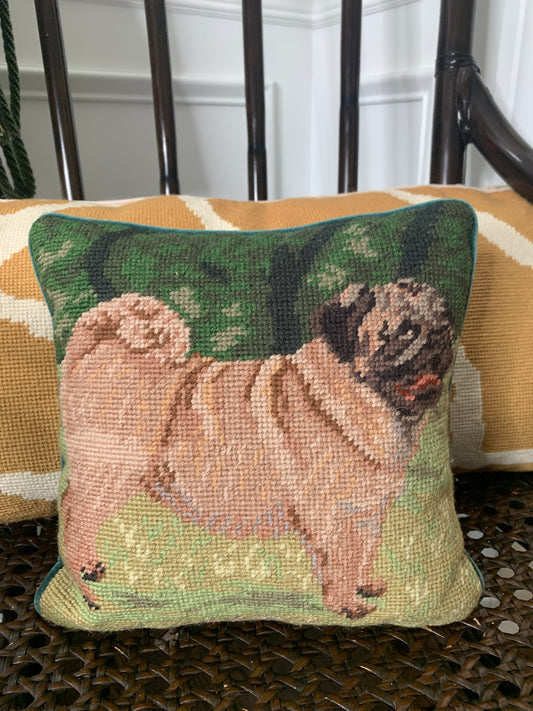 Pug Needlepoint pillow 10" x 10"