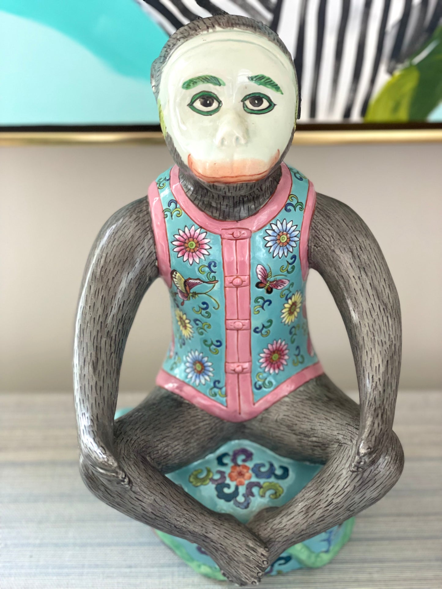 Vintage XL RARE 14” Chinoiserie Monkey on Longevity Peach - Pristine