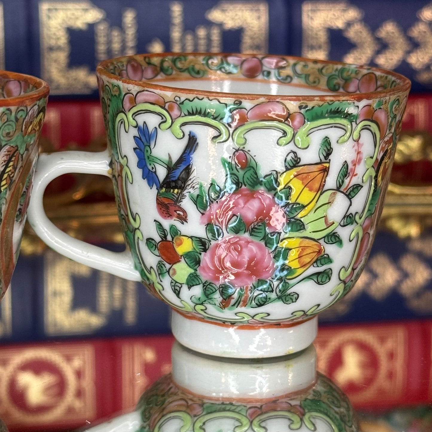 Set of 3 Antique Chinese Rose Medallion Teacups