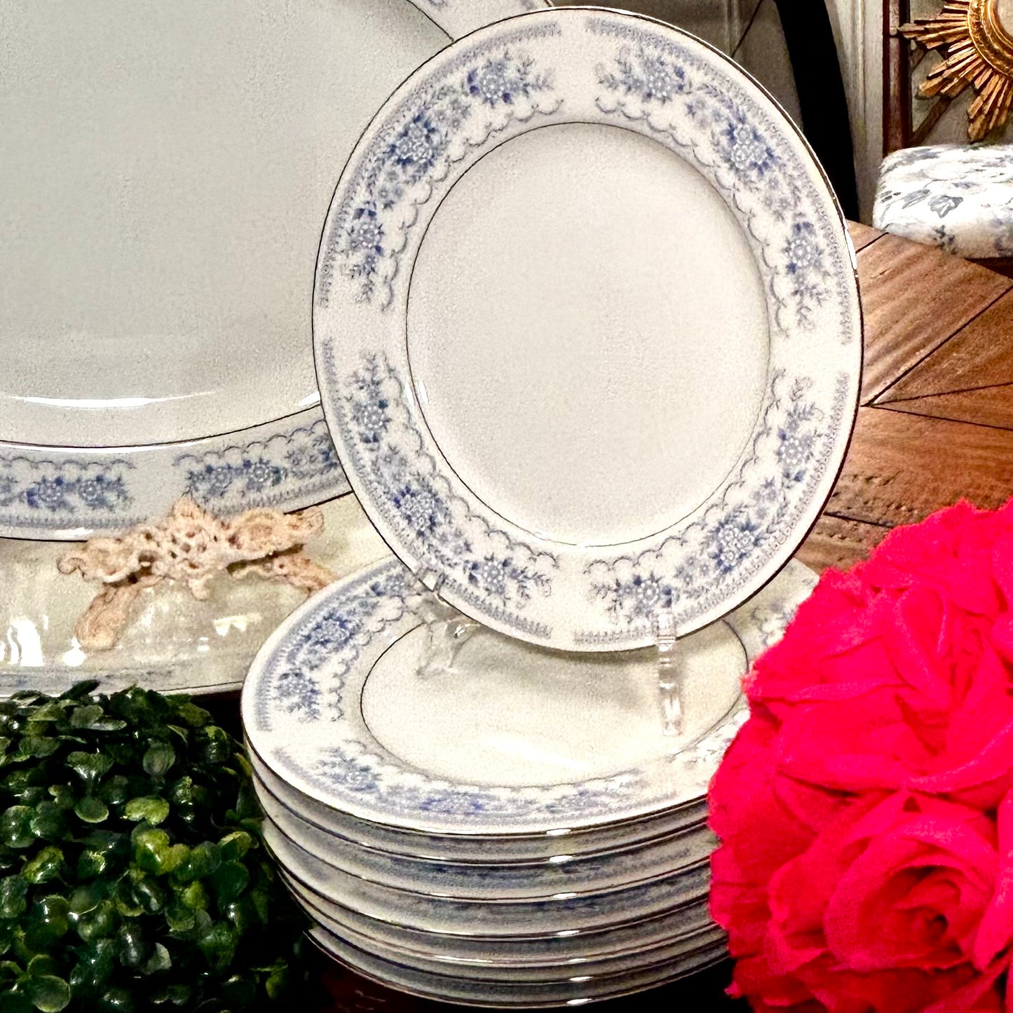 Set of 6 Vintage blue and white porcelain salad dessert plates