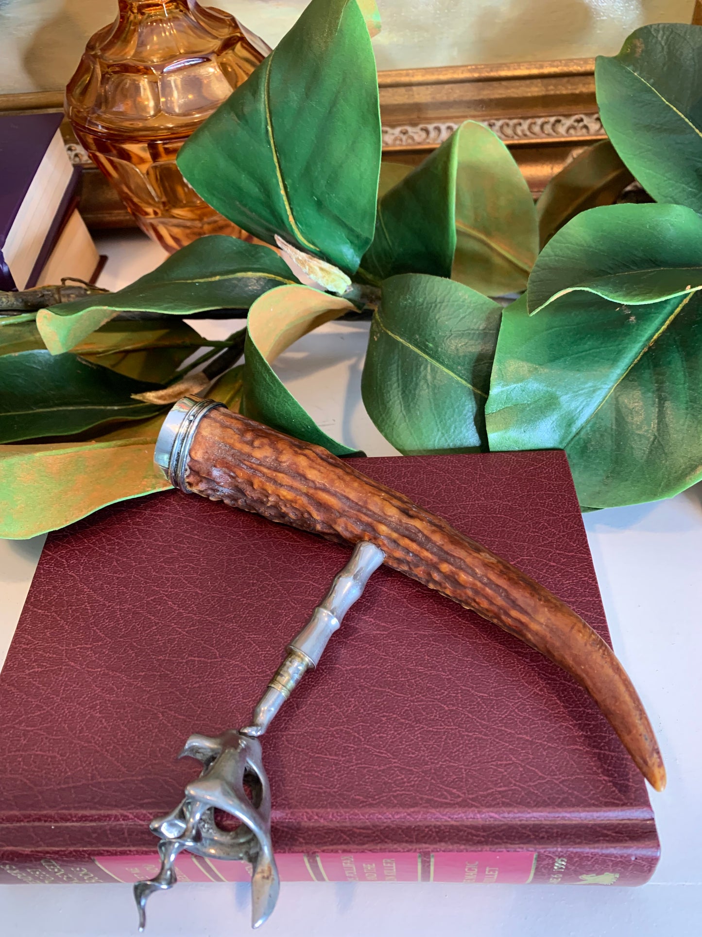 Antique Antler Corkscrew Opener with Sterling cap