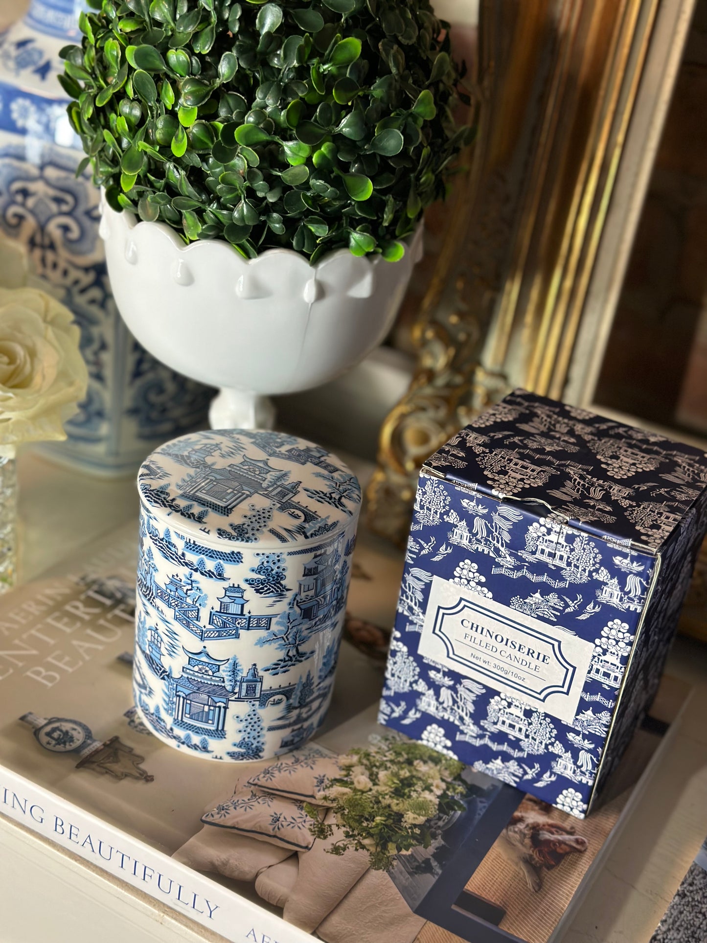 Blue & White Chinoiserie 3-Piece Gift Set: Candle, Bracelet, Ginger Jar Pack