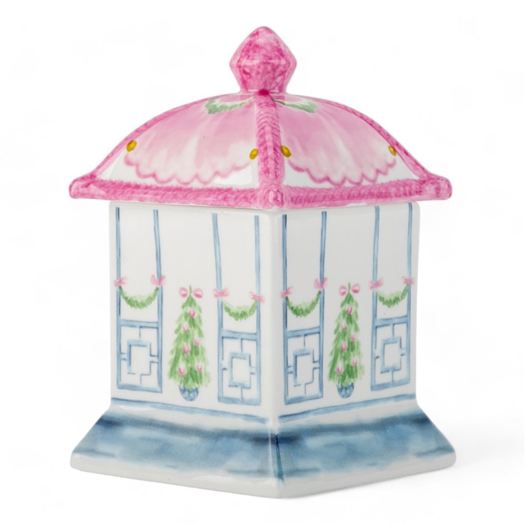 Darling Blue & Pink Porcelain Bow Lidded Christmas Candle- 4L X 4W X 6H