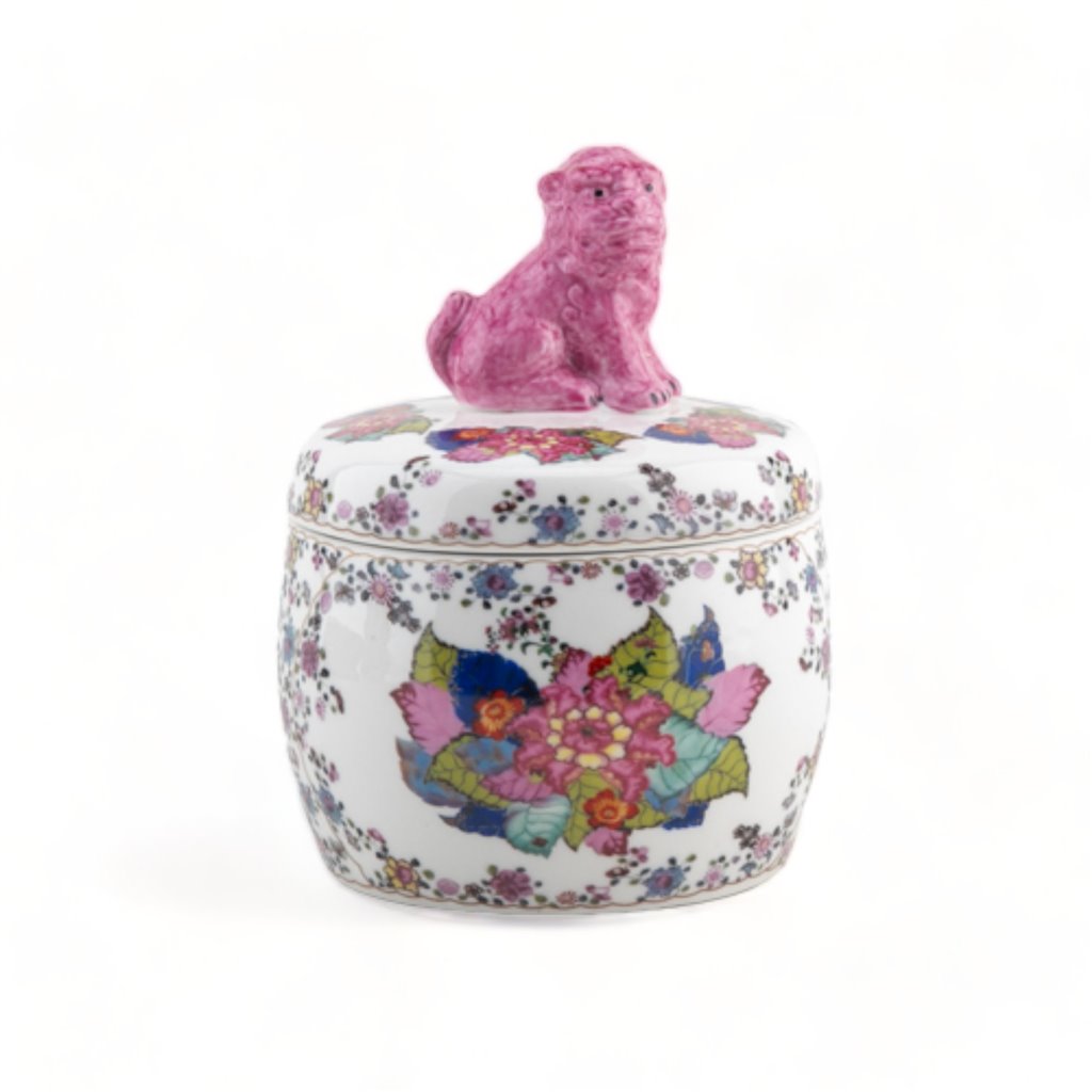 NEW - Tobacco Leaf Pink Foo Dog Lidded Box