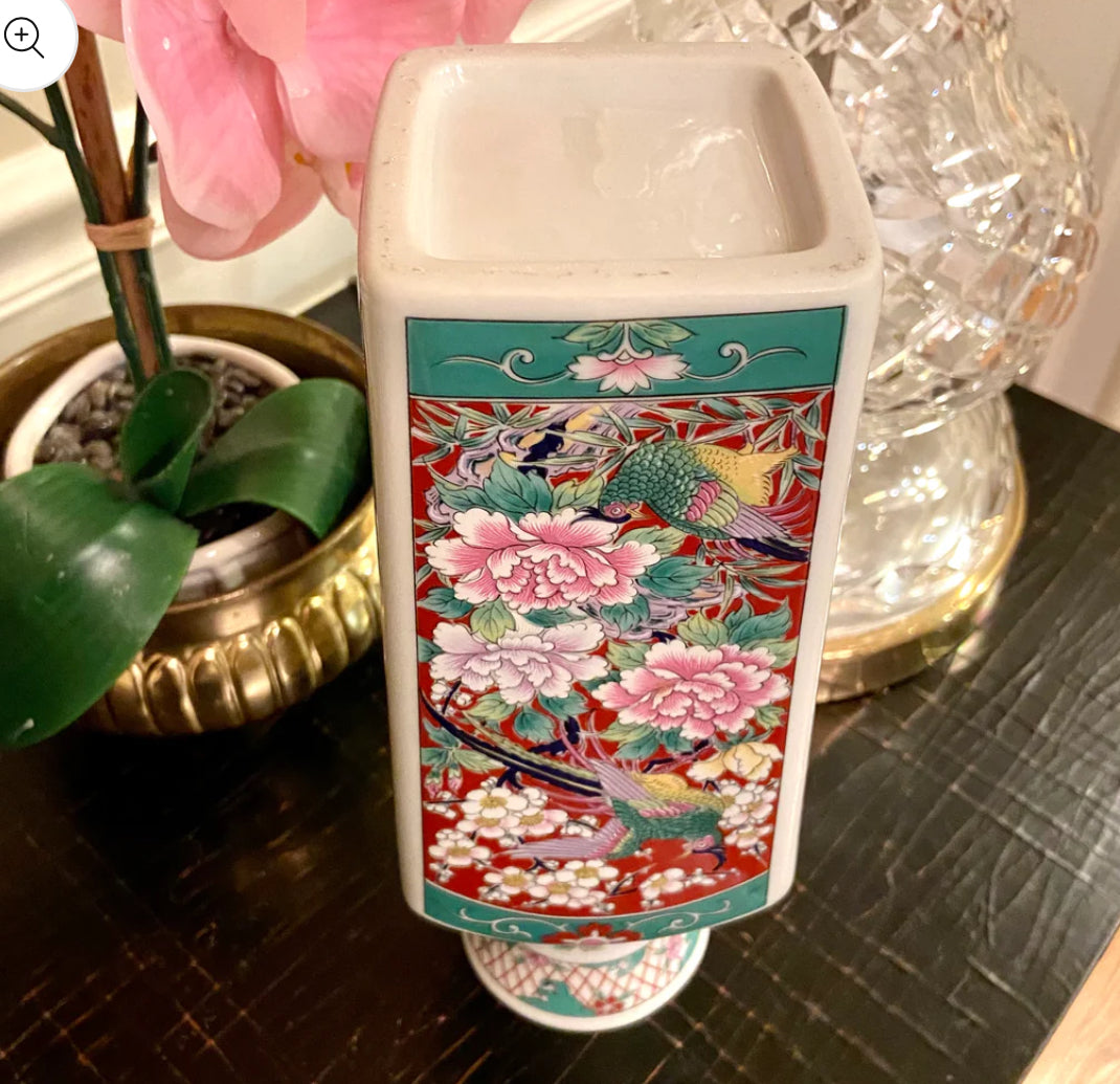 Bold bird and botanical Imari chinoiserie vase