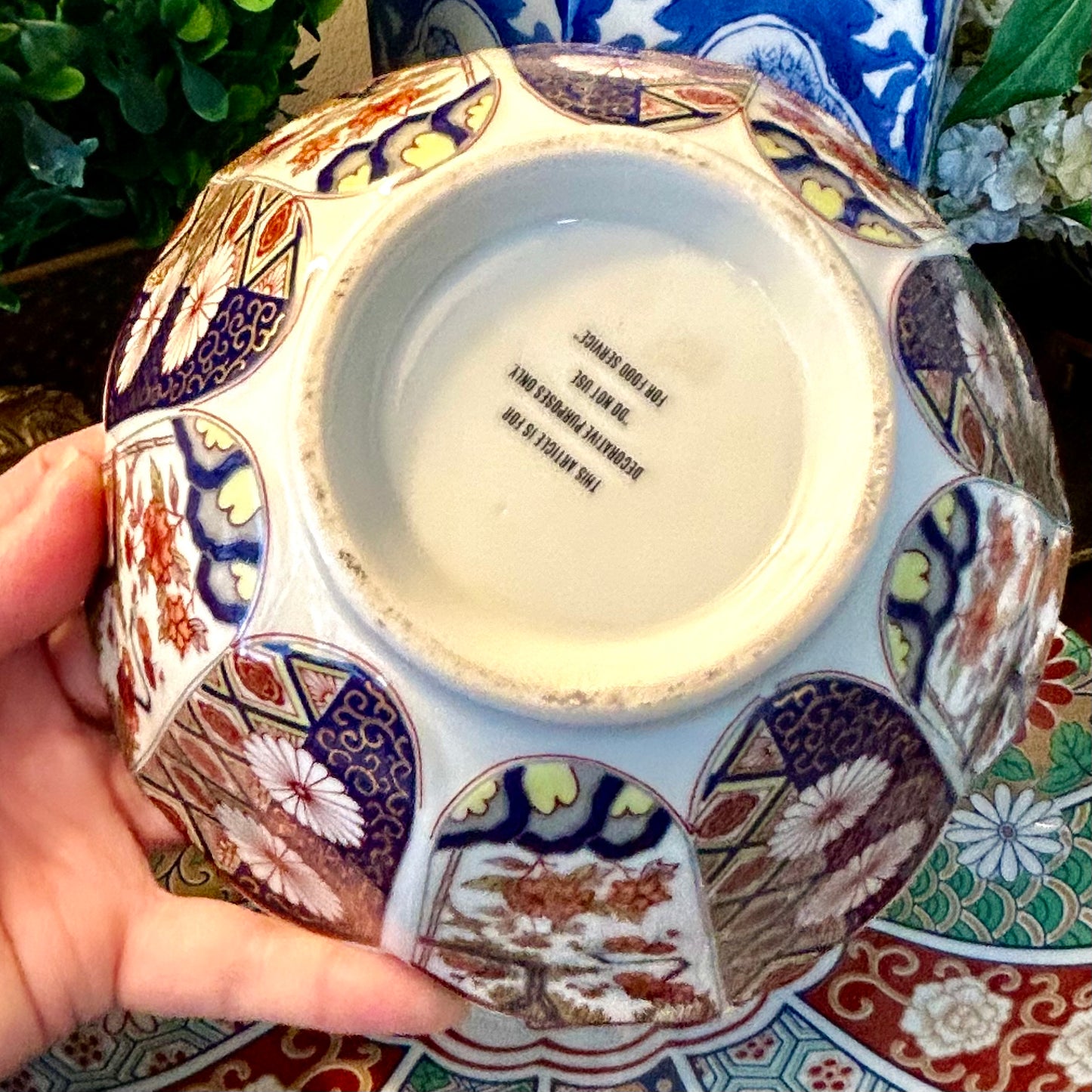 Chic hand painted porcelain chinoiserie lotus bowl