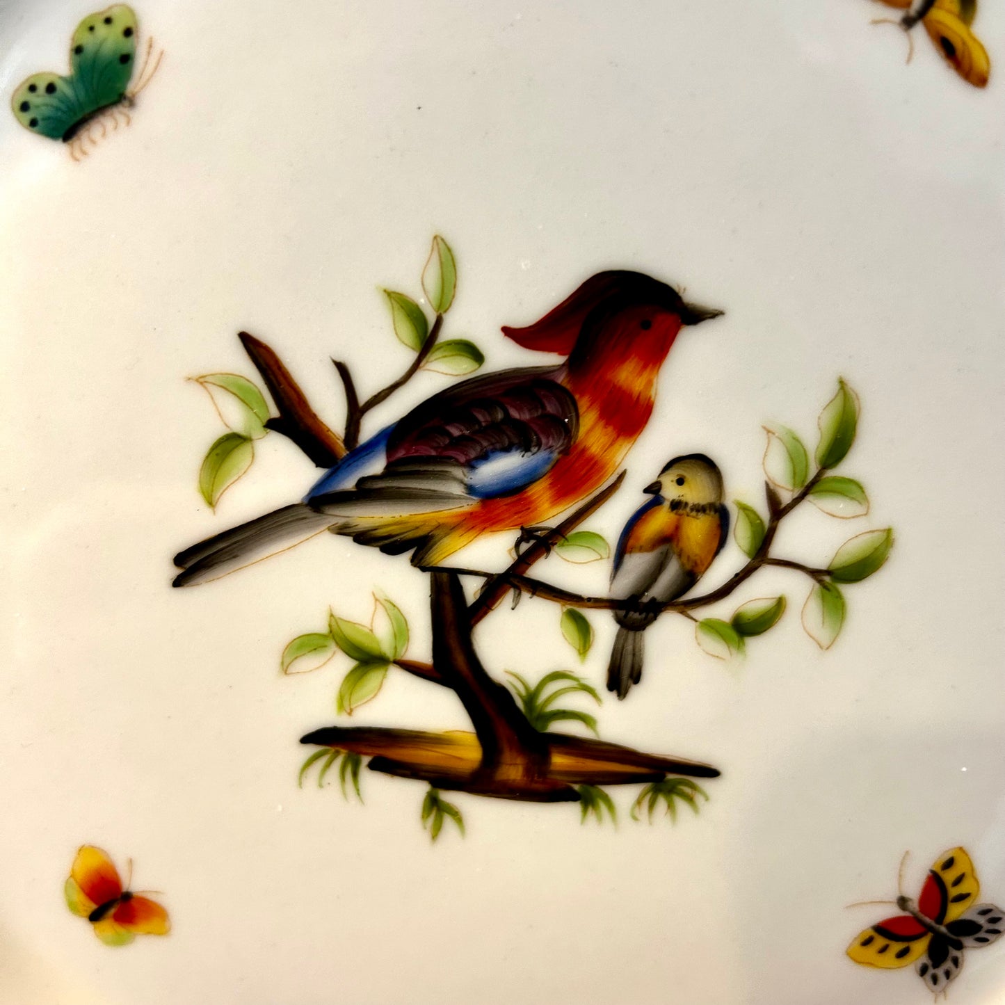 3 Available Gorgeous Large Andrea Sadek Fishnet Blue Banded Dinner Plates w Birds sold each