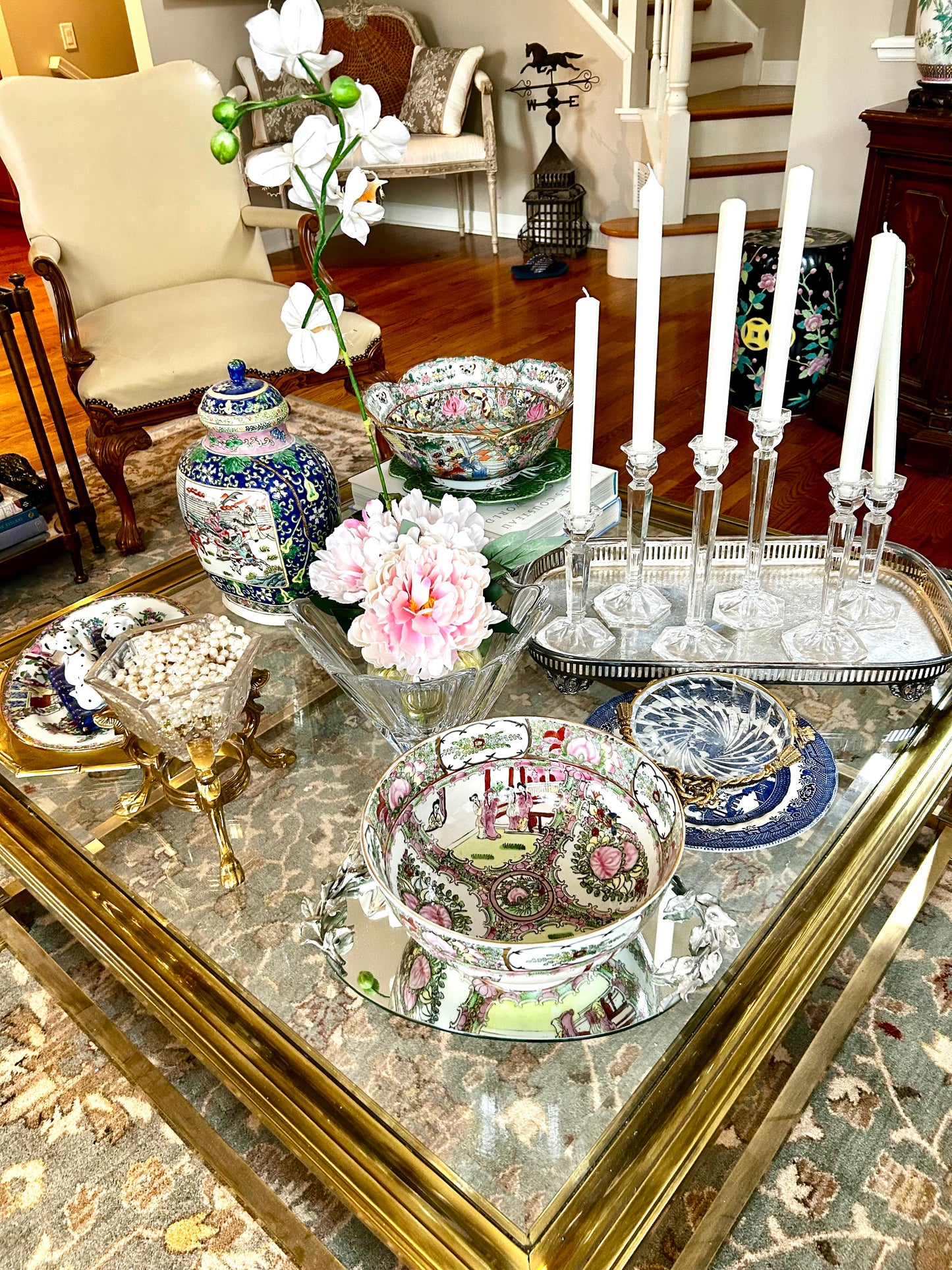 Impressive size Rose medallion porcelain hand painted centerpiece bowl.