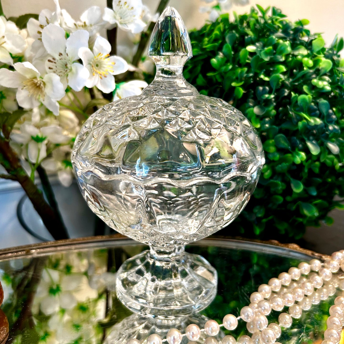 Sparkling Vintage lidded candy dish or trinket jar