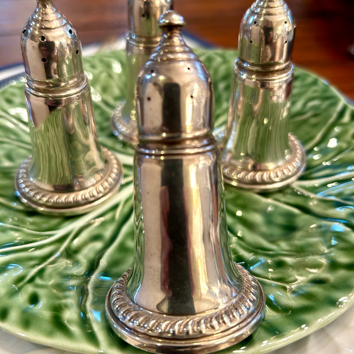 Pair of vintage silver plate salt & pepper shakers (2 available)