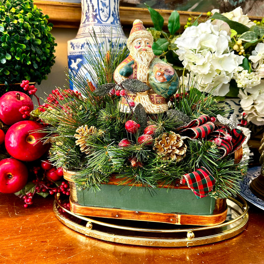 Massive Vintage Santa  Christmas pine cone topiary centerpiece