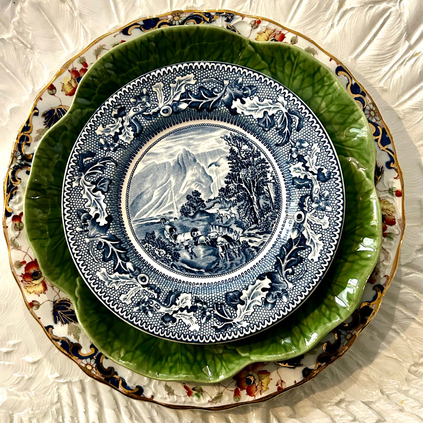 Set of 7 blue willow plates by Johnson Brothers of England