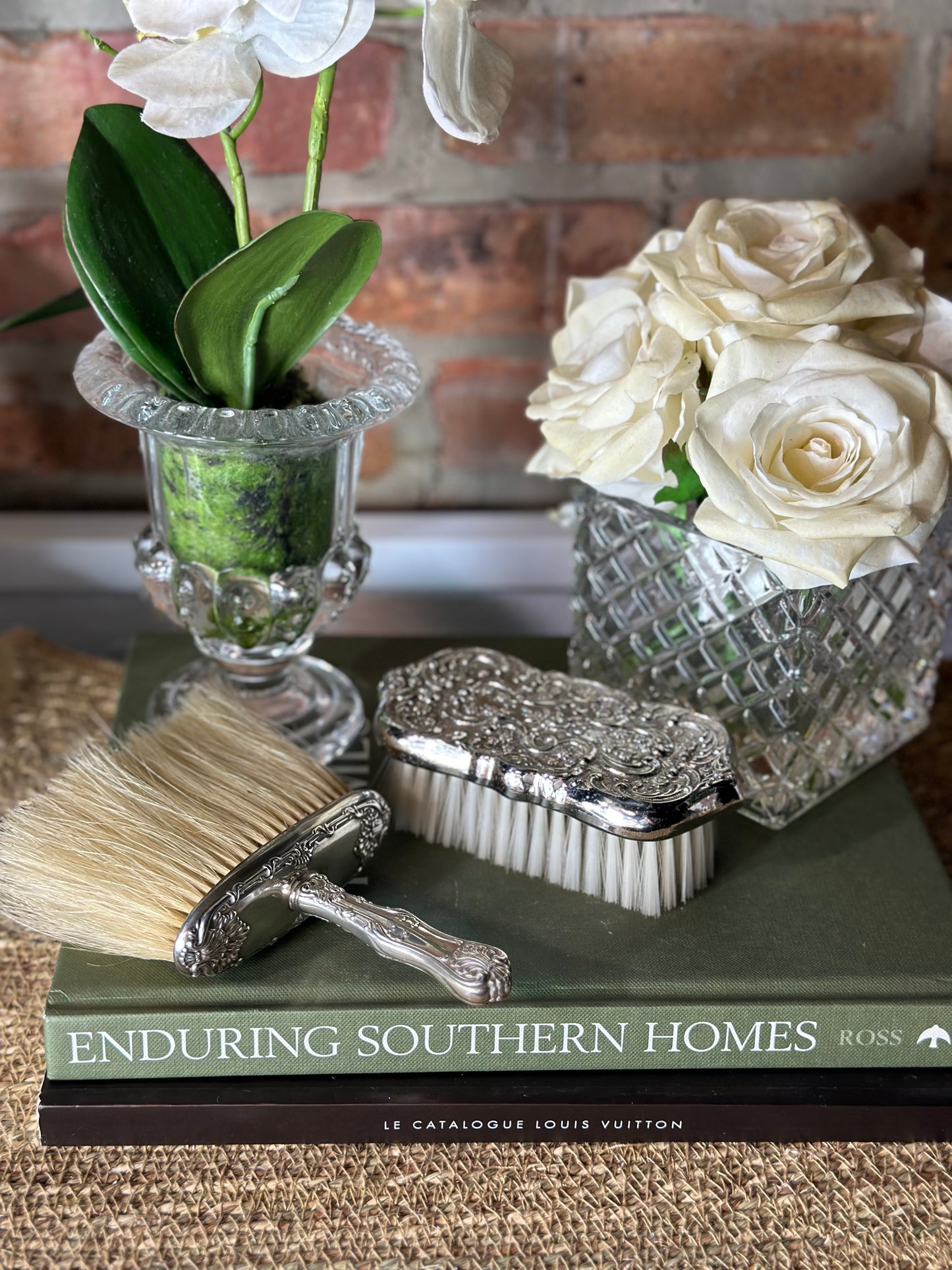 Beautiful Sterling + Silverplate Vanity Brush Set (2) - Excellent!