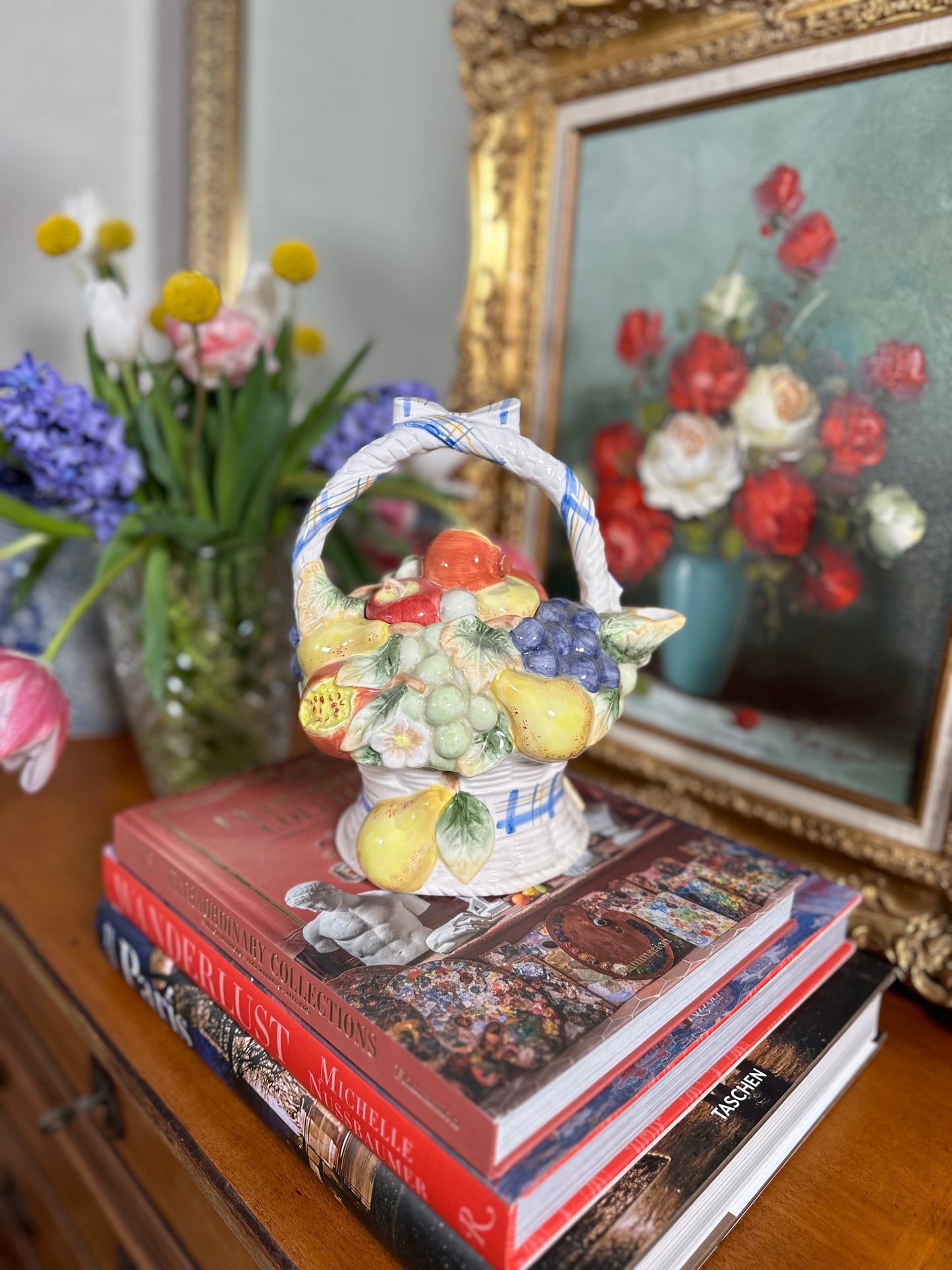 Vintage Fitz and Floyd "Summer Fruit Basket" Teapot, Creamer and Sugar Set, Circa 1997