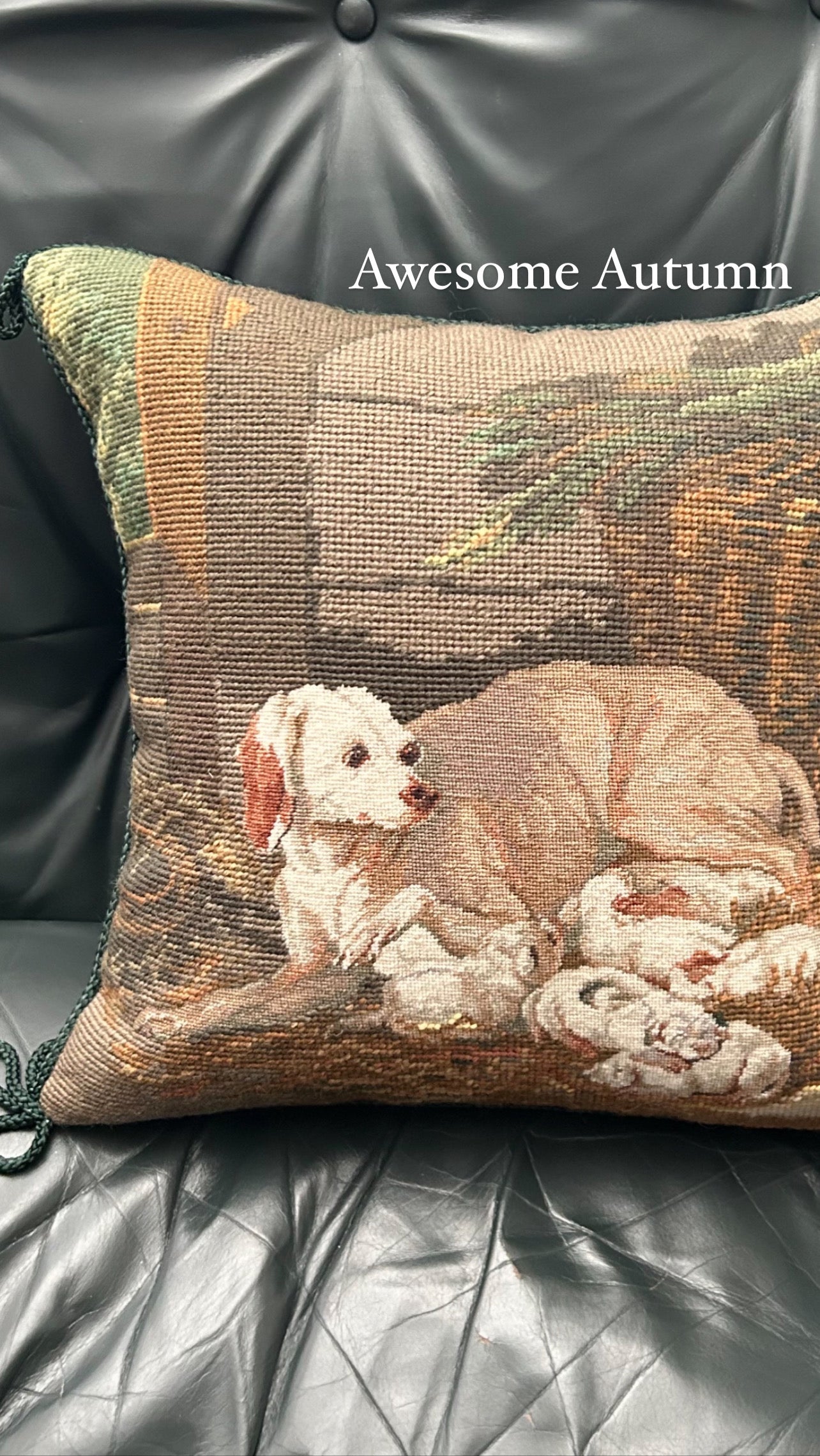 Rustic chic dog & puppies Needlepoint Pillow