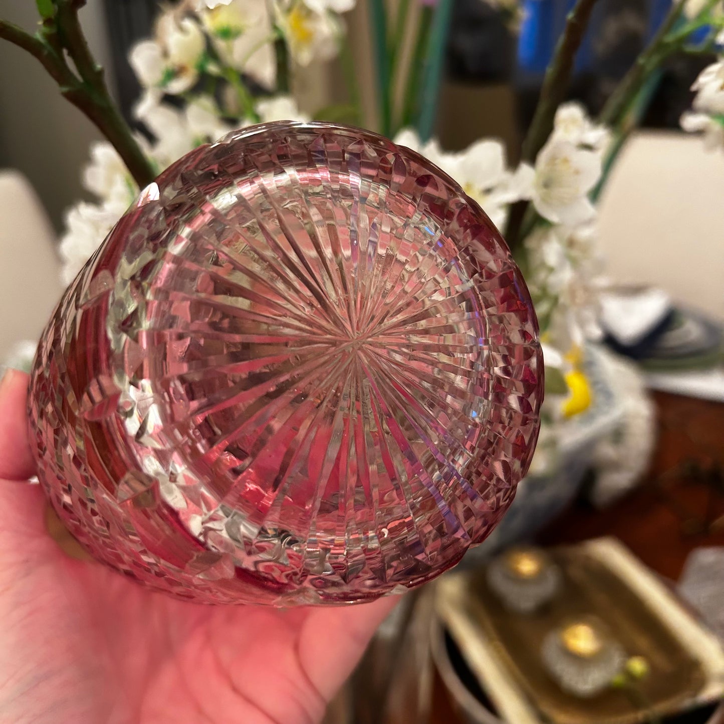 delightful vintage pink red cut crystal vase