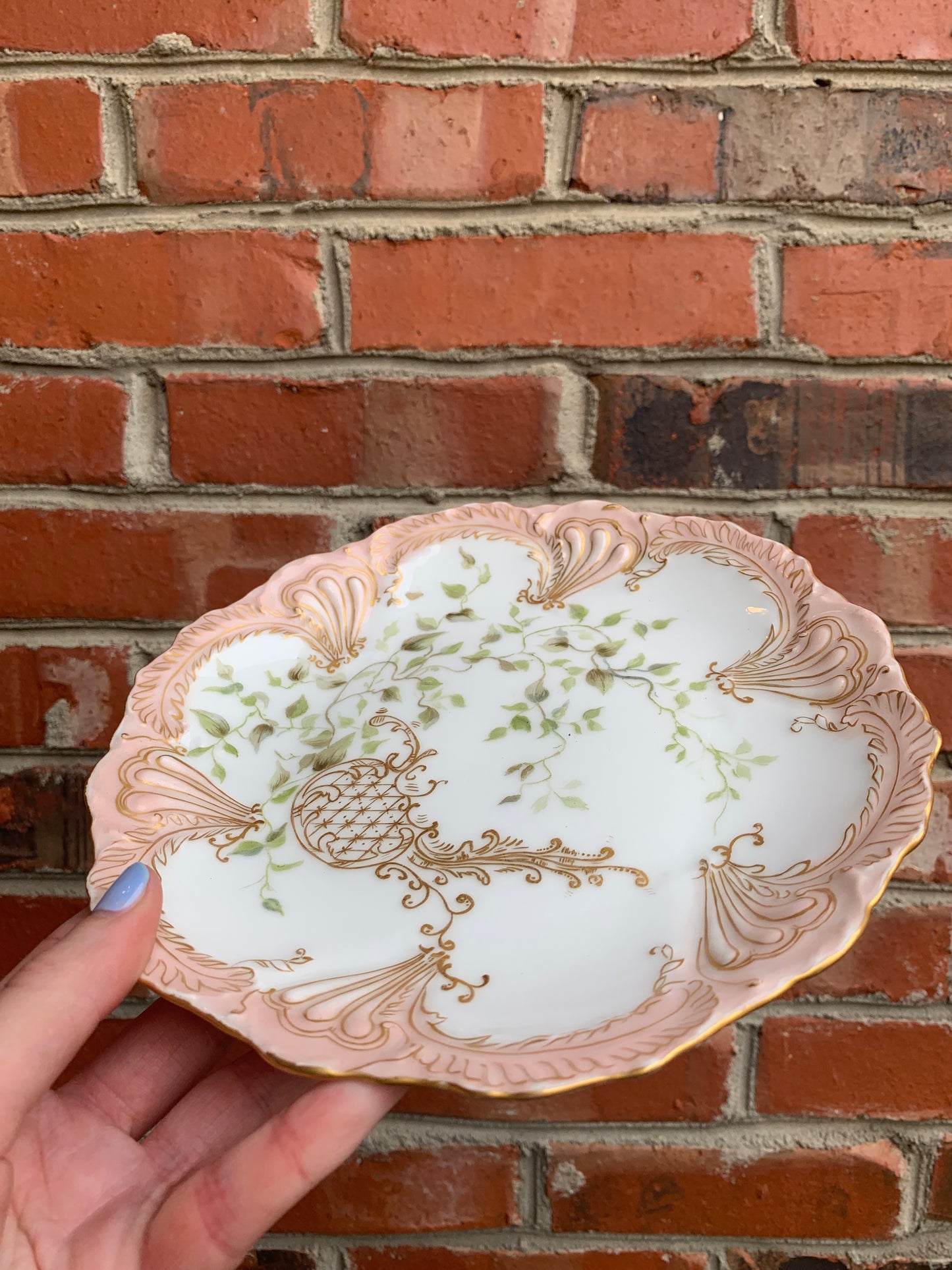 Beautiful Limoges France pink, gold, and green plate! - Excellent condition!